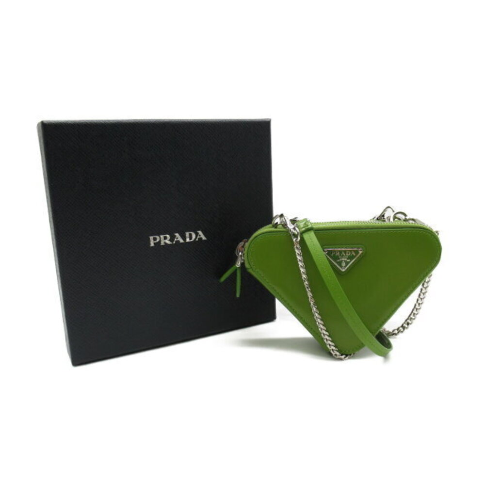 PRADA Shoulder Bag Accessory Handle Brushed Leather Green Bag - Picture 9 of 9